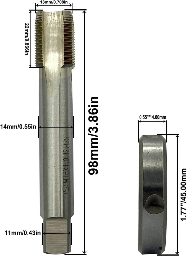 M18 x 1 mm Gewindeschneid-Satz aus Schnellarbeitsstahl (HSS), Maschinengewindebohrer mit Rundschneid