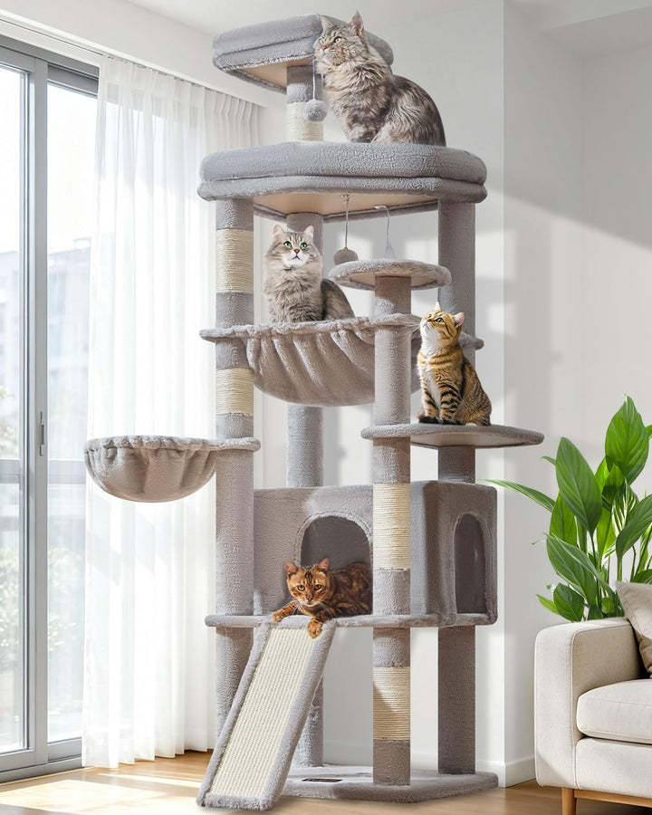 Taoqimiao 183cm Kratzbaum XXL, Grosser Katzenbaum Für Grosse Katzen, MS045W Hellgrau, Hellgrau
