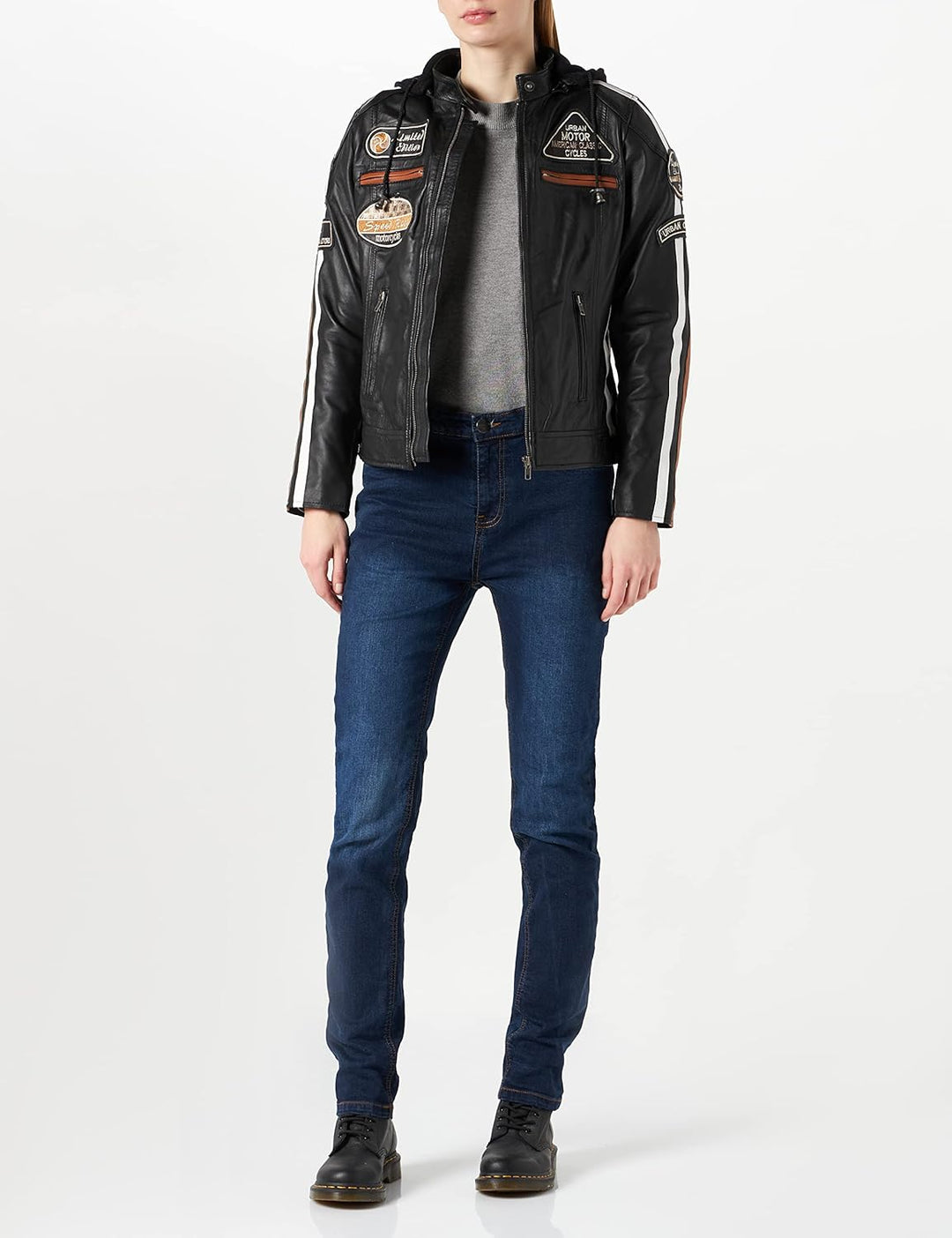 URBAN 5884 Motorradjacke Damen Mit Protektoren, Damenjacke aus Lammleder, Protektoren für Rücken, Sc
