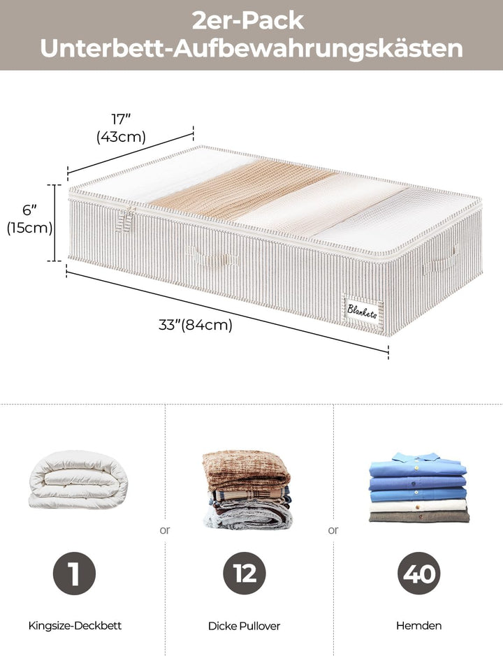 StorageWorks Unterbett Aufbewahrung, grosse Unterbett Aufbewahrungsbox mit Deckel Stoff, faltbare Un