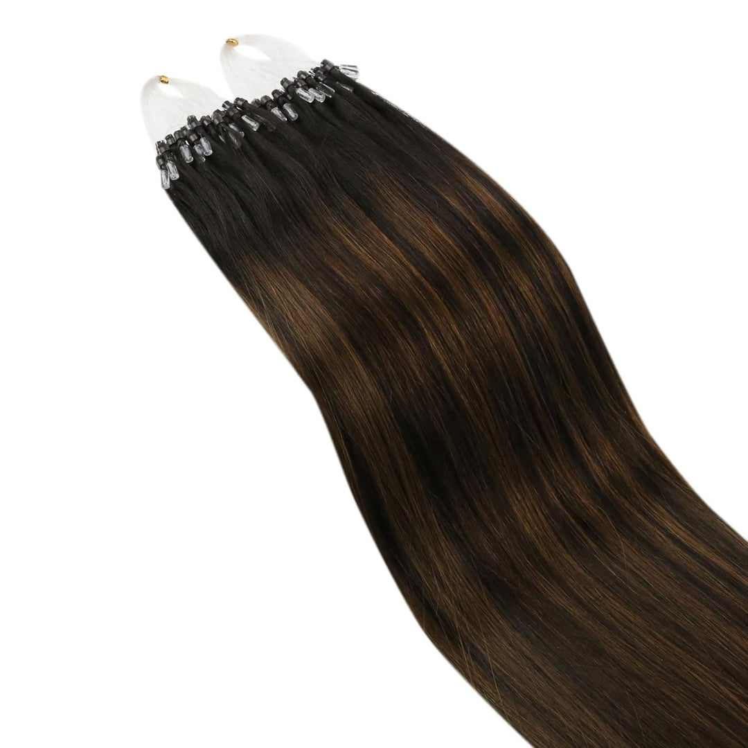 Ugeat 35cm Haarverlängerung Micro Bondings Ombre Balayage Dunkelstes Braun mit Mittelbraun 2/6/2 50S
