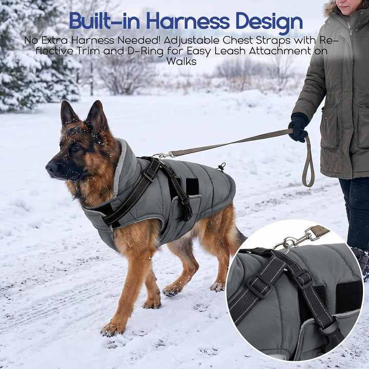 ASENKU Hundemantel Winter mit Geschirr M Wasserdicht für mittelgrosse Hunde M Grau, M Grau