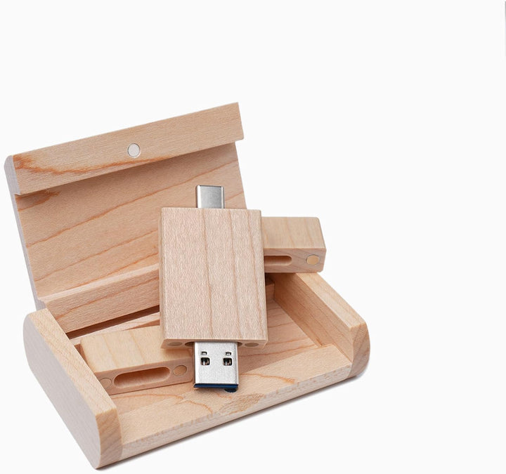 Maple Wood Box USB C Flash Drive 64GB 1 Stück, OTG USB C Pen Drive, USB 2.0 und USB C Flash Drive, T