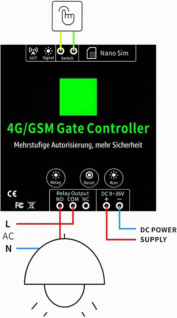 GSM-Toröffner, G203 GSM-Toröffner mit 3G 4G Garagentor-Zugangs-Fernsteuerung, DC9-36V, Unterstützung
