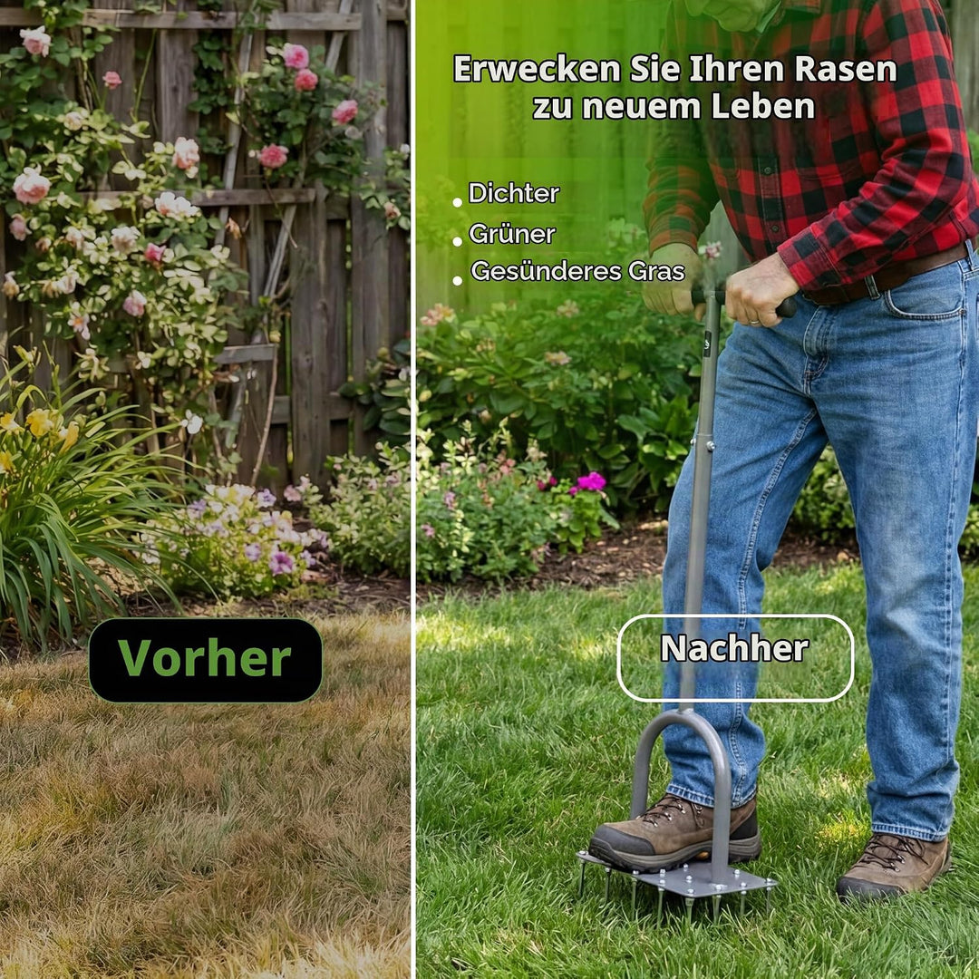 Walensee Rasenlüfter mit 20 Stahlspikes, Manueller Rasenbelüfter 4-reihig, Robuster Bodenbelüfter fü