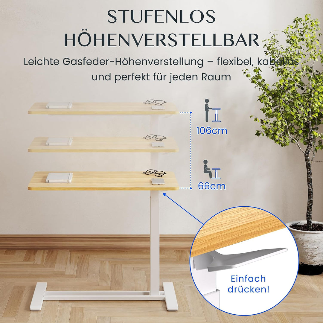 FLEXISPOT Beistelltisch höhenverstellbar mit Rollen, stufenlose Gasfeder | Computertisch/Nachttisch/