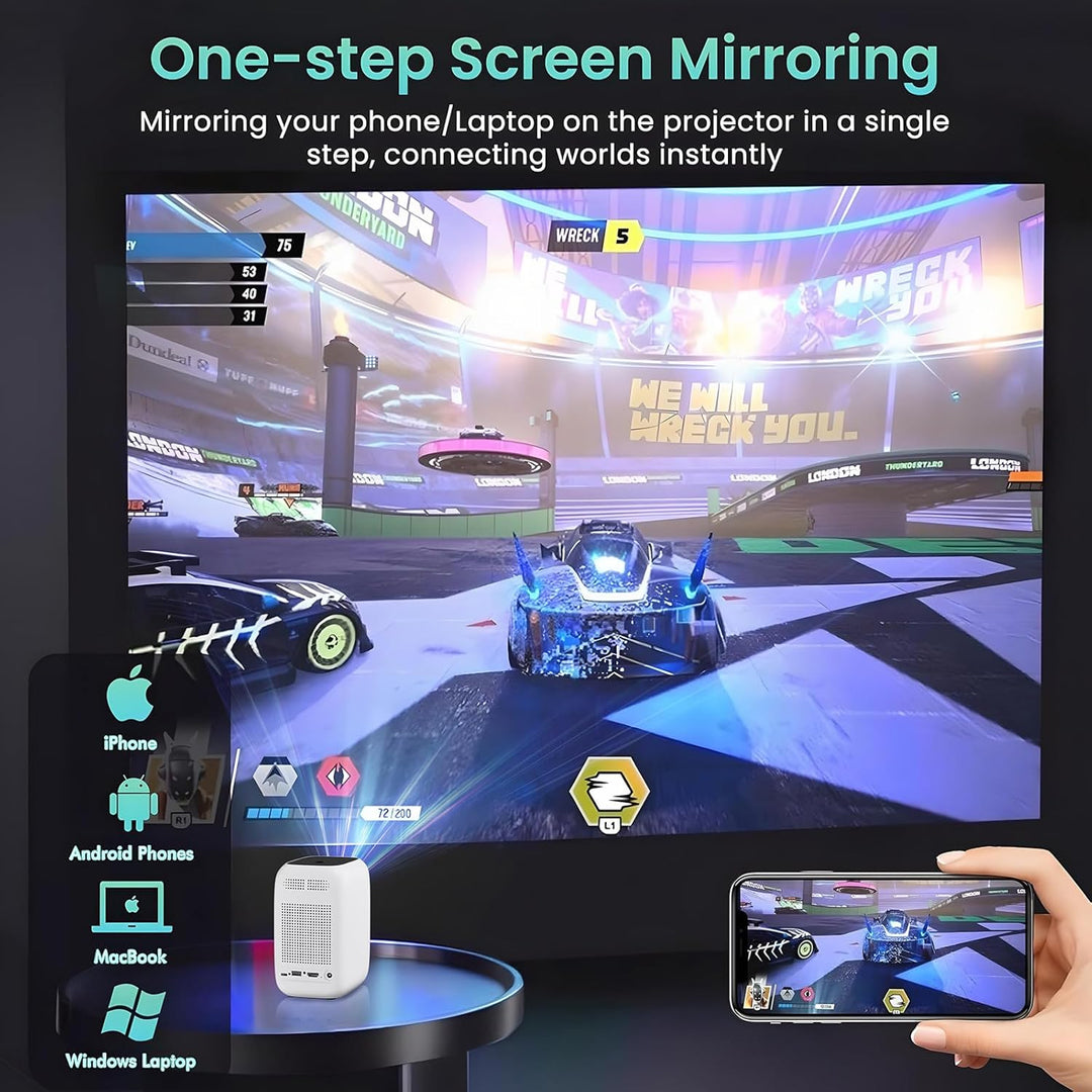 V1 Mini Beamer Handy Klein Tragbarer Projektor Heimkino 5G+2.4G WiFi Bluetooth 1080P 4K für iOS/Ando