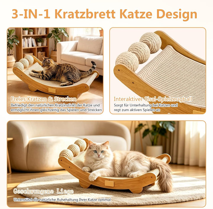 Kottwca Sisal Kratzbrett Katze, 3-IN-1 Kratzpappe für Katzen 64,5 x 31,5 cm