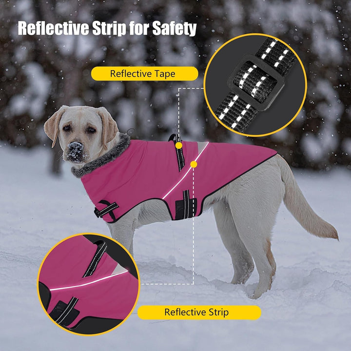 LIANZIMAU Wasserdichter Hundemantel mit Geschirr Wintermantel Hundepullover Fleece Reflektierende Hu
