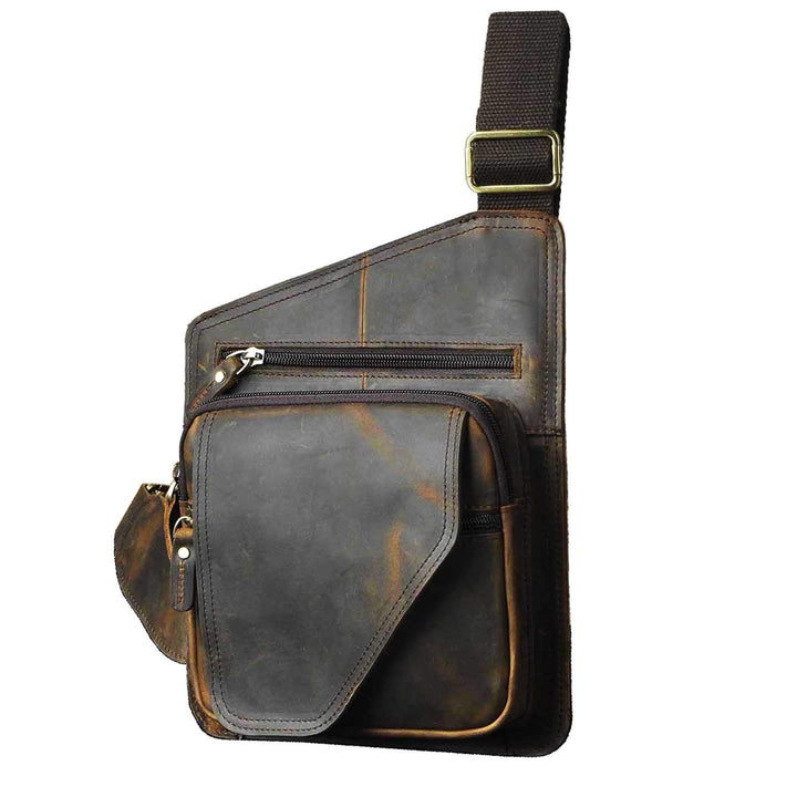 Le’aokuu Herren Echtes Leder Brusttasche Crossbody Bag Sling Bag Schultertasche Gurteltasche Umhänge
