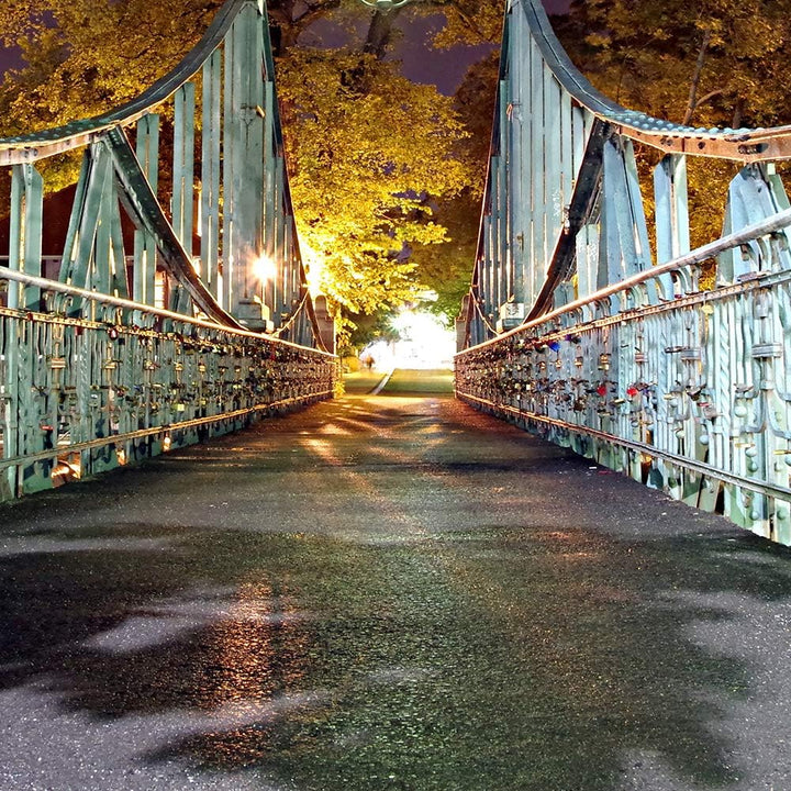 Feeby Wanddeko XXL Brücke Leinwandbild 5 Teilig Architektur Abend Lichter grün 100x70 cm Leinwandbil