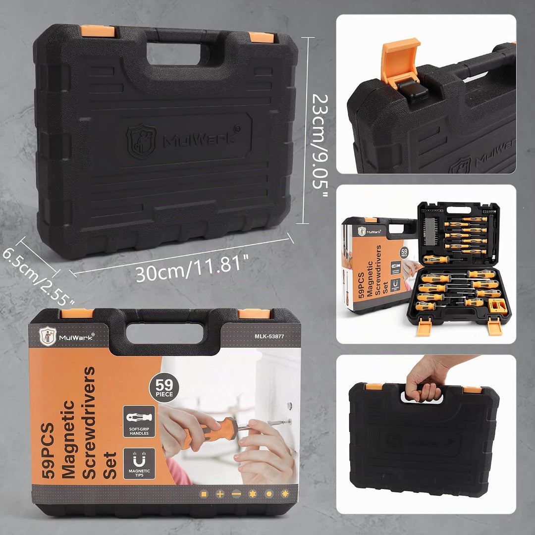 MulWark Magnetisches Schraubendreher-Set, 59-teilig, Chrom-Vanadium-Stahl, ergonomisches Design, Gum
