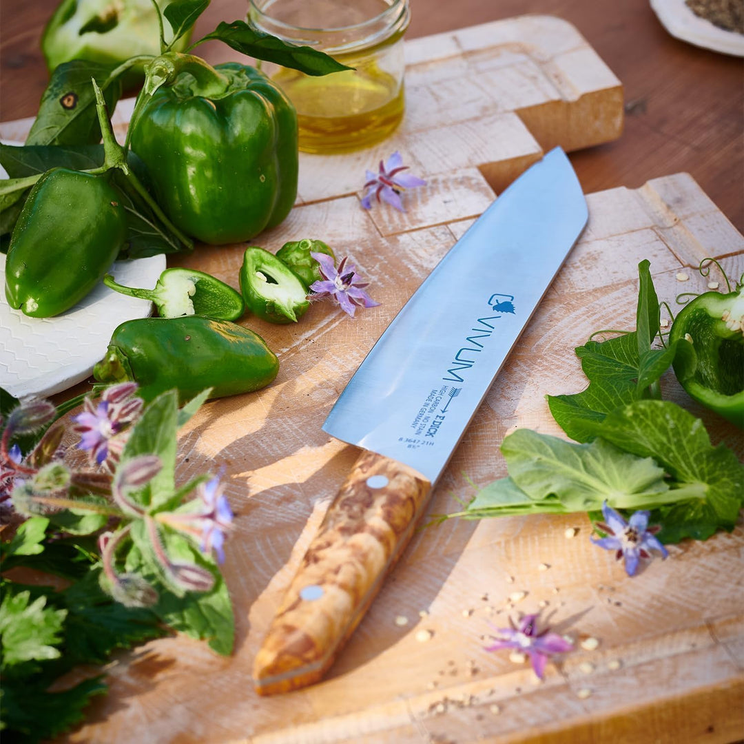 F. DICK Kochmesser VIVUM 21 cm - rostfrei, Klinge extra scharf, 58 HRC, Chefmesser Birkenholz Design