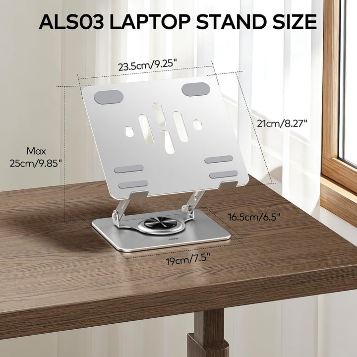 ALS03 Laptop-Ständer, Verstellbarer Computerständer mit 360° drehbarer Basis, ergonomische Laptop-Er