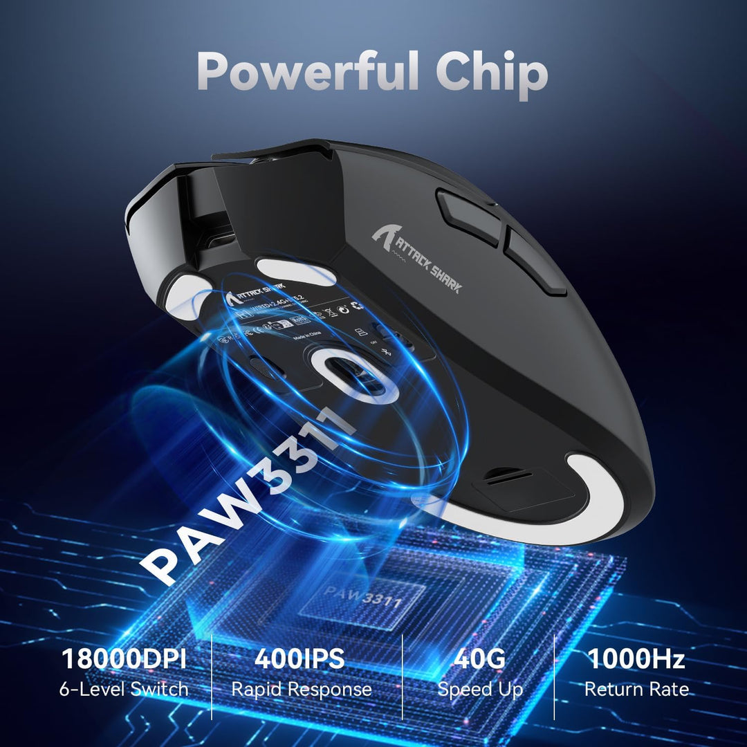 ATTACK SHARK R1 59g Superlight Maus, PixArt PAW3311 Gaming-Sensor, BT/2,4G kabellose/kabelgebundene