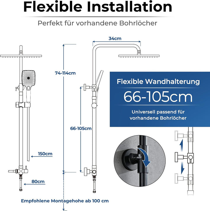 JOHO Edelstahl Duschsystem ohne Armatur, Regendusche Duschset Wassersparend mit Kopfbrause 30x30 cm