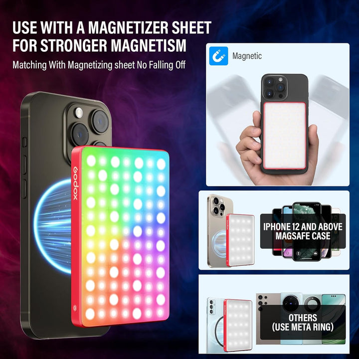 GODOX MA5R Magnetic Full Colour RGB Video Light, 1800K-10000K 14 Pre-Programmed Effects LED Light Ph