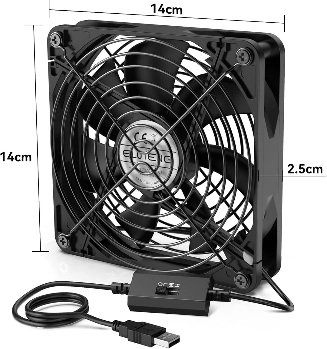 ELUTENG 140mm USB Lüfter PC Lüfter mit 3 Einstellbare Geschwindigkeiten,USB Ventilator 140mm 5V PC V