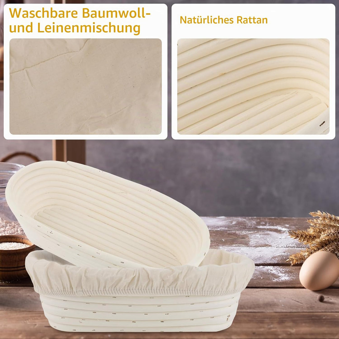 Gärkorb zum Brotbacken 2er- Set, 30 cm, Gärkörbchen aus natürlichem Rattan für selbstgemachtes Brotn