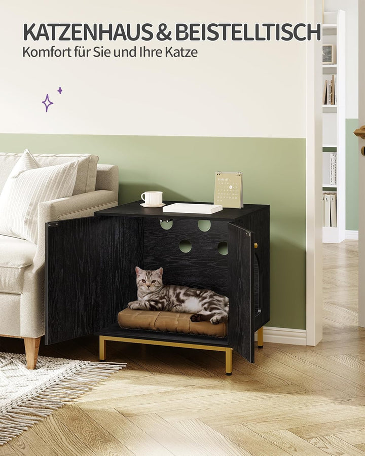 Hzuaneri Katzenschrank, Katzentoilette, Katzenklo Schrank, Katzenhaus mit Tür, Hölzerner Beistelltis