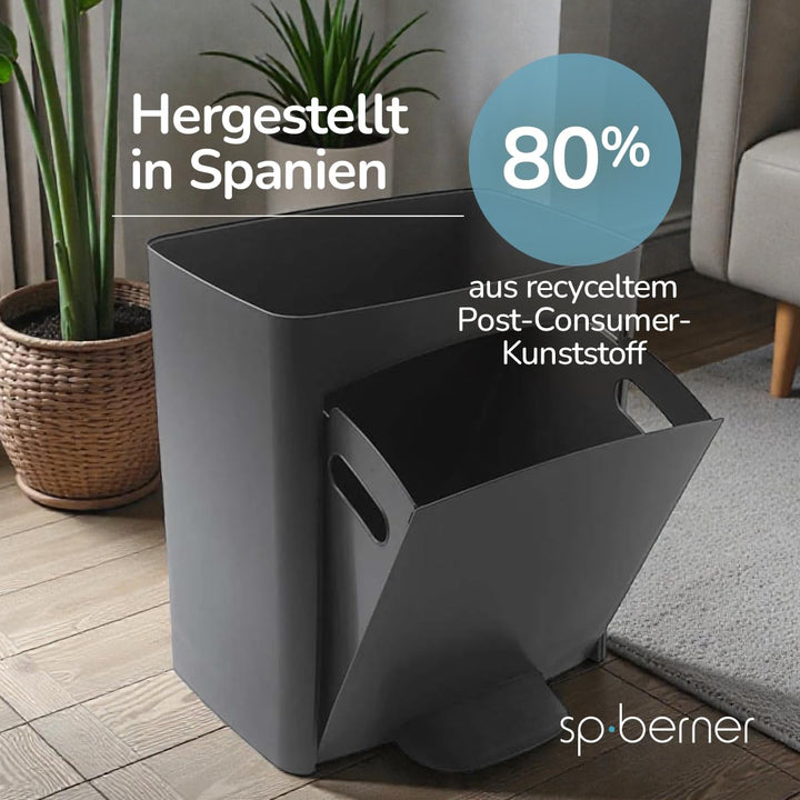 Müll- oder Recyclingbehälter 70L, VERTIKAL, 2 Fächer, Abfallbehälter, 76 cm, einfache Handhabung