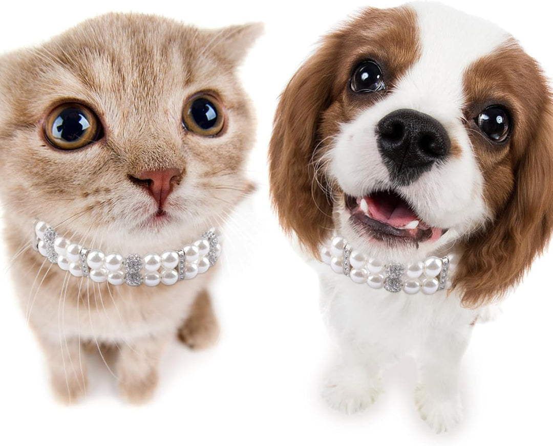 HACRAHO PEARL Hundeleine und Halsband, 2 Stück Hund Katze Perlenhalsband Leine Set Verstellbar Hund