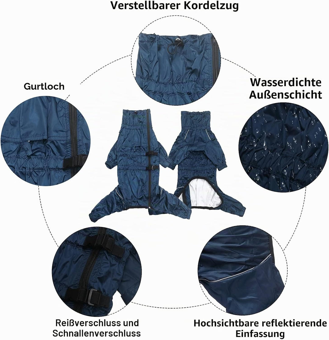 MOREZI Hunderegenmantel, hoher Kragen wasserdicht, Regenmantel-Set mit Reflexstreifen und Reissversc