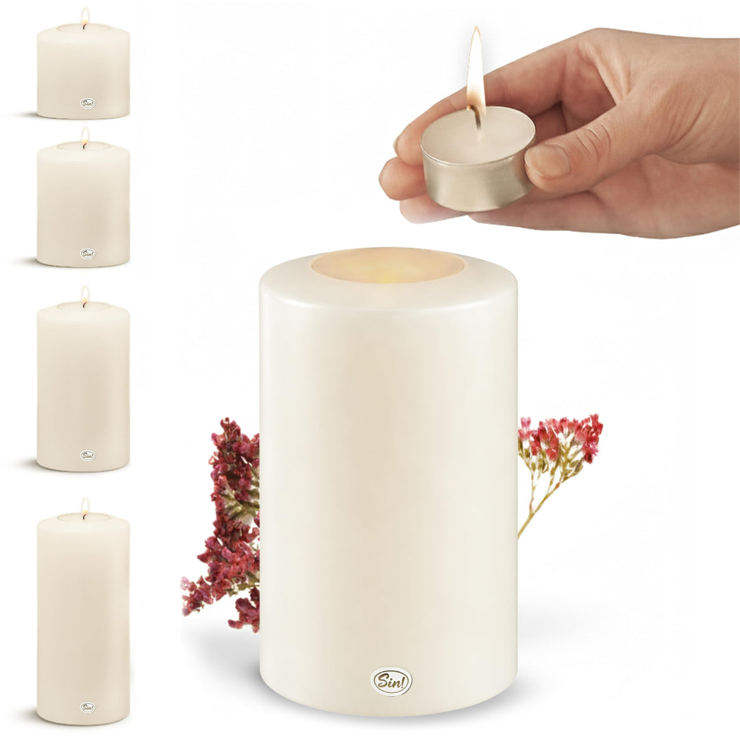 Sin!® 1x Teelichthalter &amp; Dauerkerze Classic ∅6cm Höhe 8cm warmweiss - Die Kerze die Nicht schmilzt!