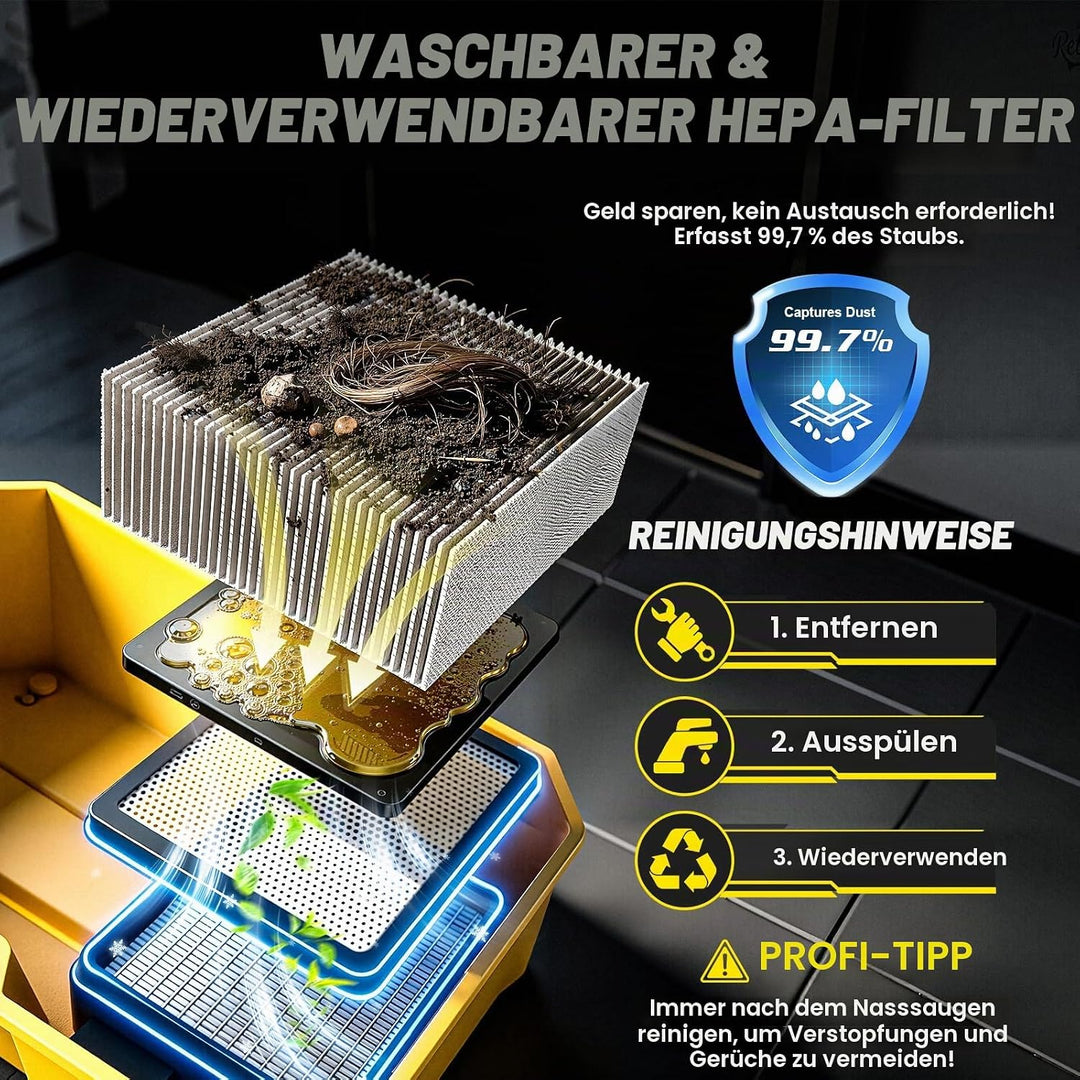 Gisam Akku Nass und Trockensauger, 3000-W-Bürstenlosmotor, 2 x 4,0Ah, 3-in-1-Werkstattstaubsauger mi