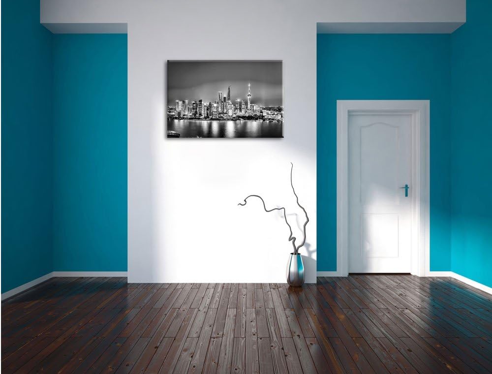 Pixxprint Monocrome, Shanghai Skyline, Format: 100x70 auf Leinwand, 100x70