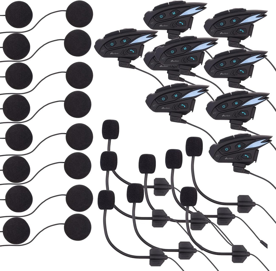 NavGear Motorrad-Helm-Headset: 8er-Set Motorrad-Intercom-Systeme für bis zu 8 Personen, 2.000 m (Hal