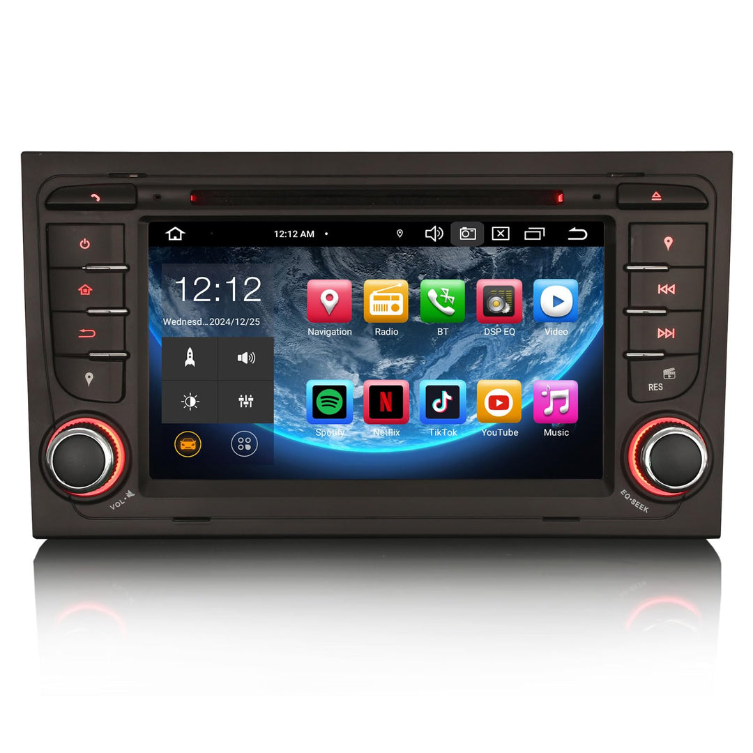 Erisin 7 Zoll 8-Kern 4GB+64GB Android 14 Autoradio Bluetooth mit GPS Navi für Audi A4 SEAT EXEO, Aut