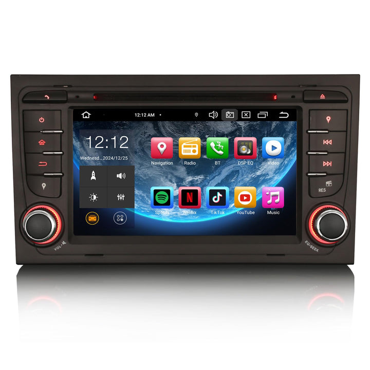 Erisin 7 Zoll 8-Kern 4GB+64GB Android 14 Autoradio Bluetooth mit GPS Navi für Audi A4 SEAT EXEO, Aut