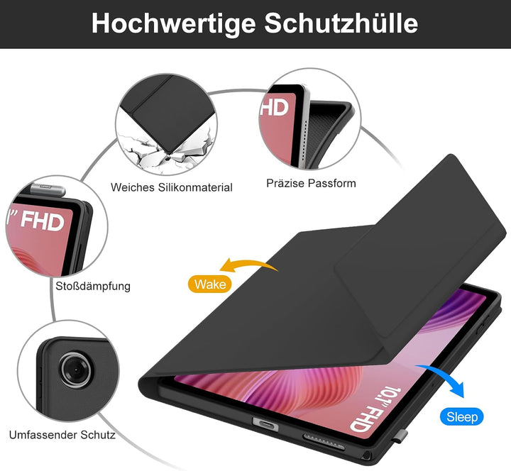 FOGARI Hülle Tastatur für Lenovo Tab 10.1 Zoll 2025 (TB-311FU) Schwarz - Lenovo Tab 10.1", Schwarz -
