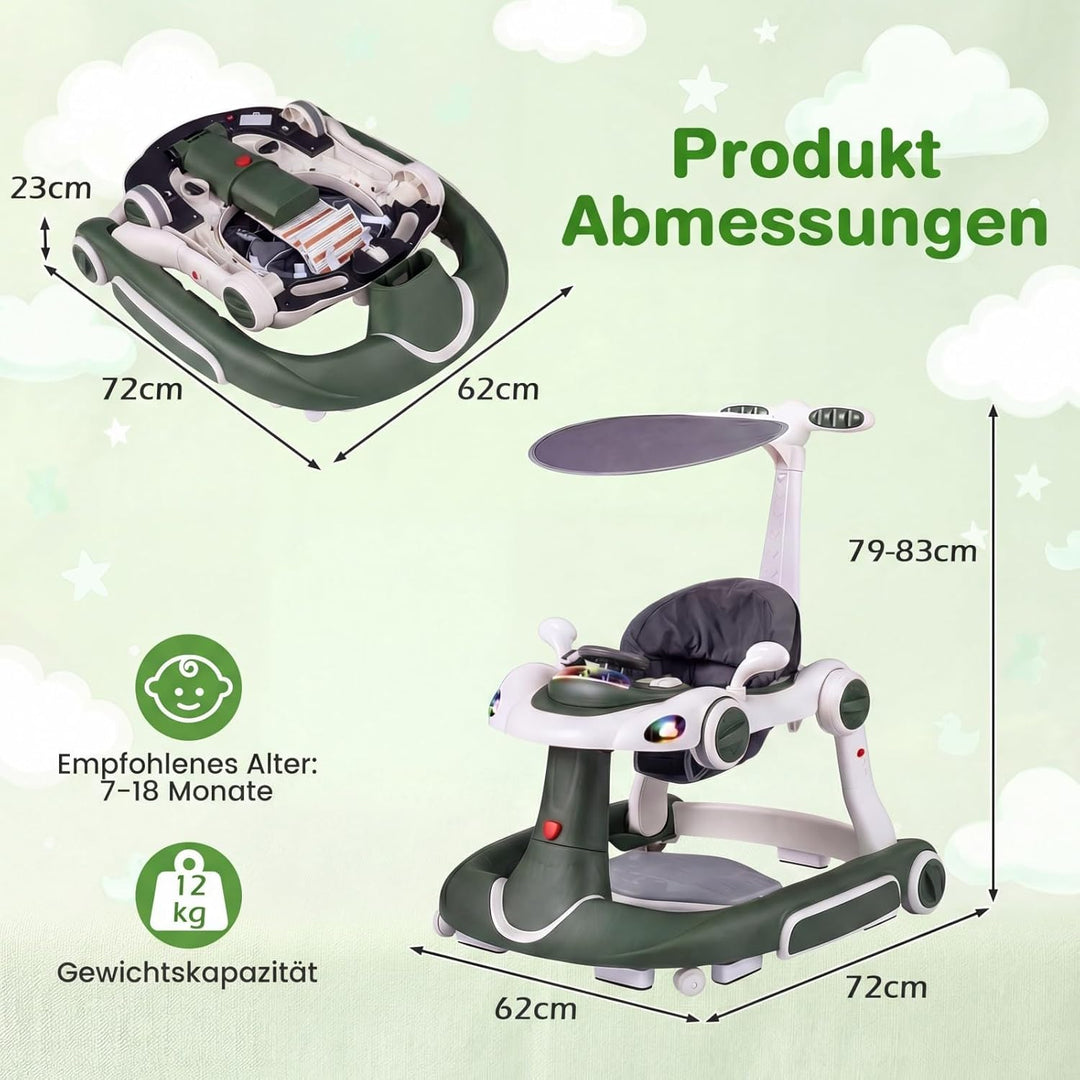 FANTASK 7 in 1 Lauflernhilfe mit abnehmbarem Verdeck, Lauflernwagen höhenverstellbar mit Spielboard,