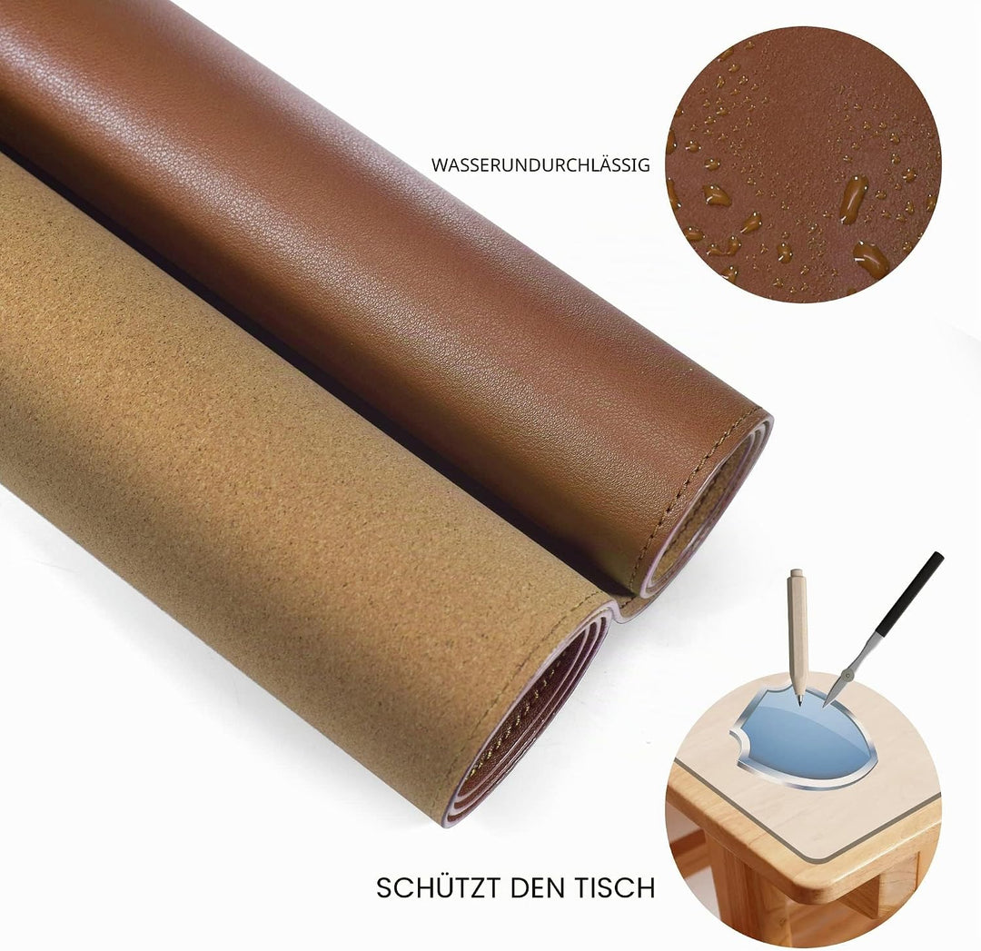 MAIDERN Schreibtischunterlage 120x60cm, Leder &amp; Kork Doppelseitiges Tischunterlage,Extra Grosse Maus