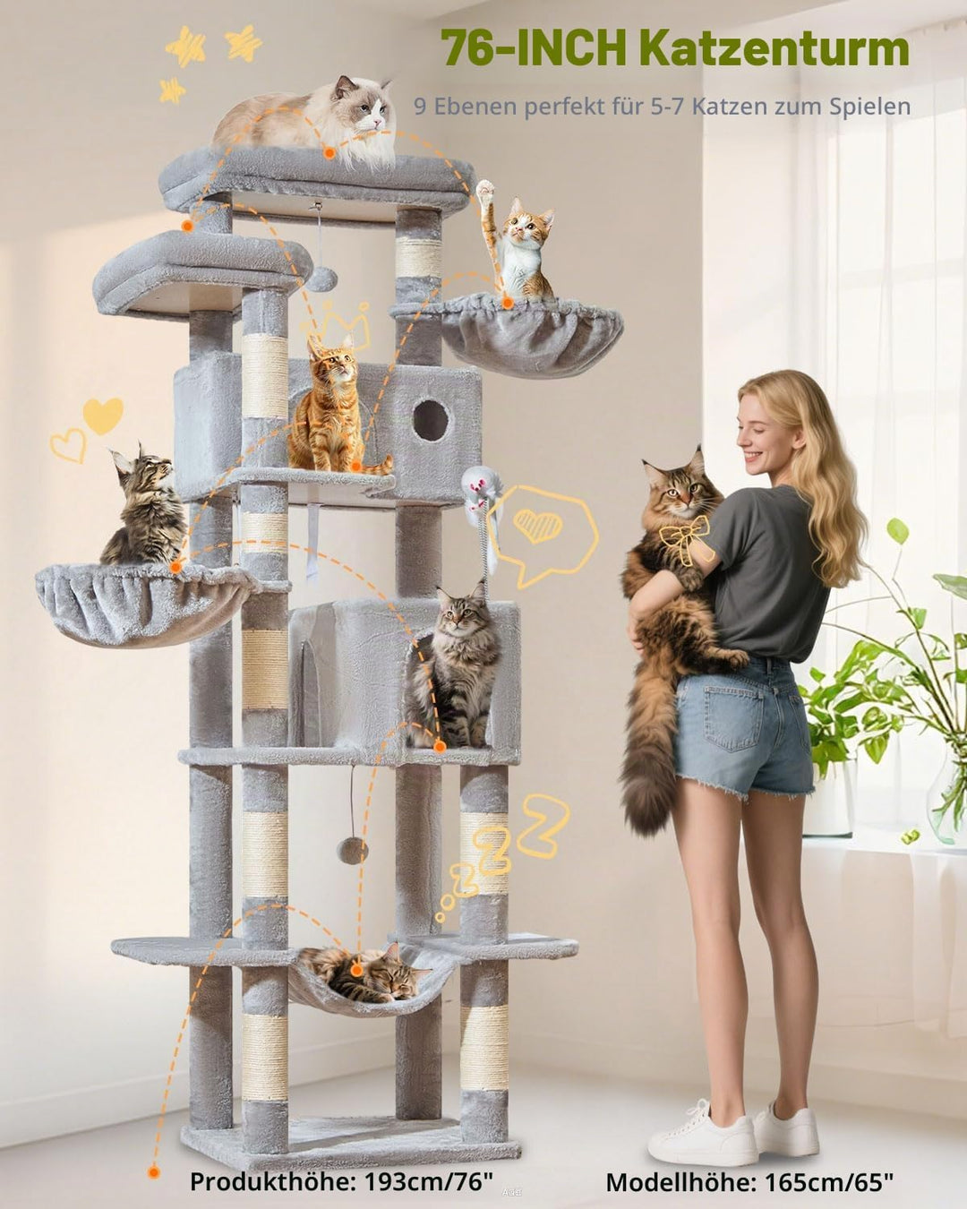 Taoqimiao 193CM Kratzbaum Gross XXL, Katzenbaum Katzenbaum Grosse Katzen Stabil Katzenkratzbaum mit