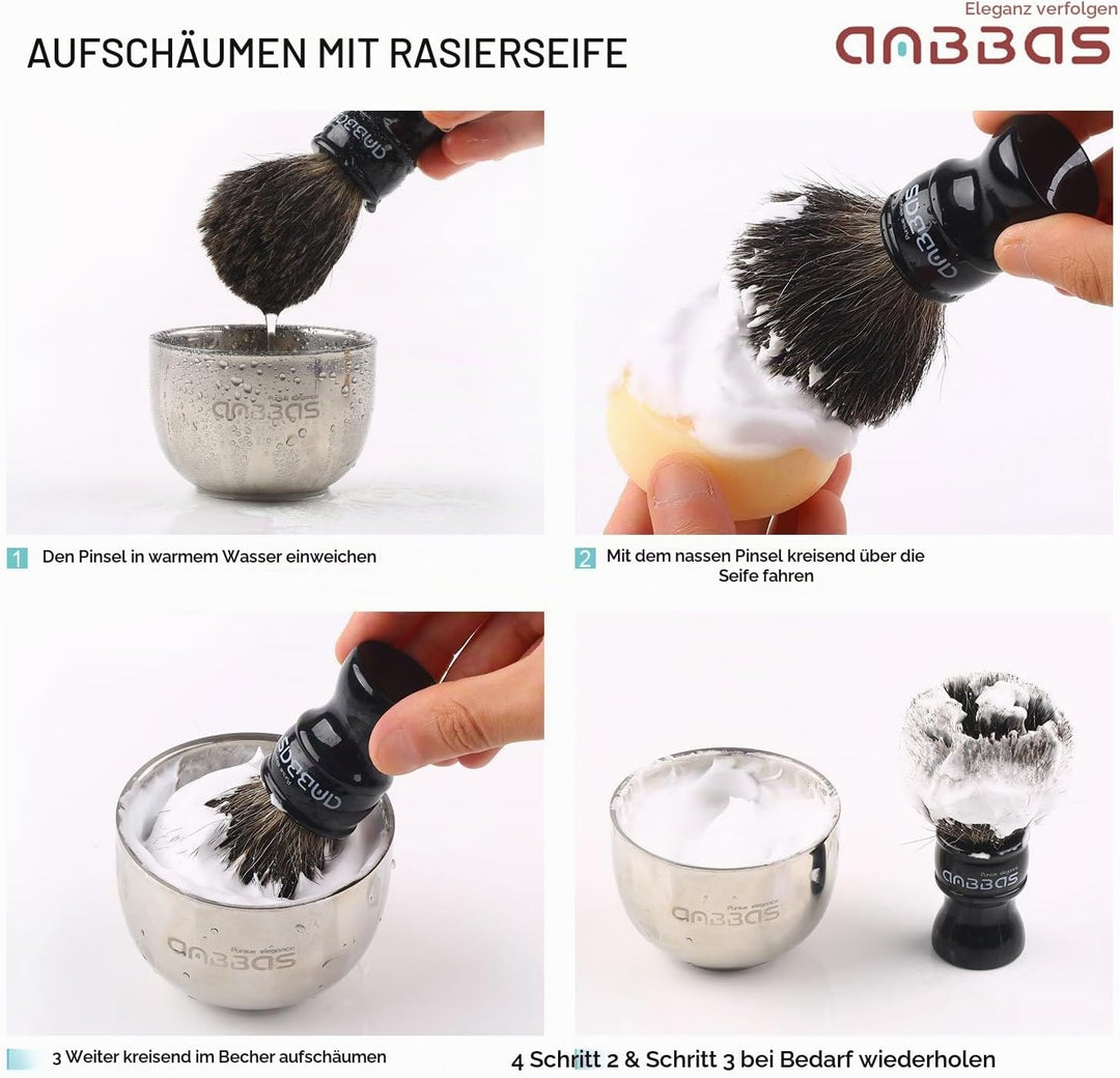 Anbbas Rasierset mit Schale Herren Geschenk Set Dachshaar Rasierpinsel Handarbeit Rasierständer Rasi