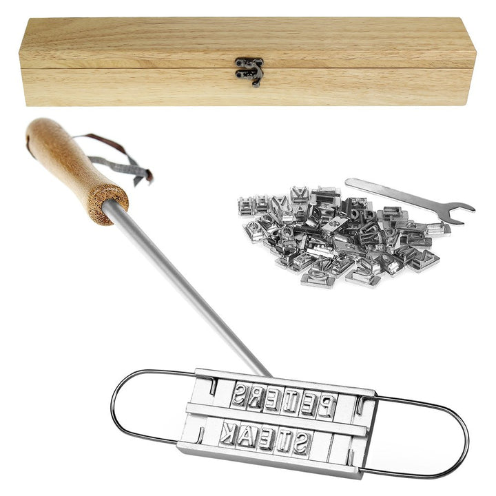Casa Vivente BBQ-Brandeisen mit wechselbaren Buchstaben und edler Holzbox, Fleischstempel für den Gr