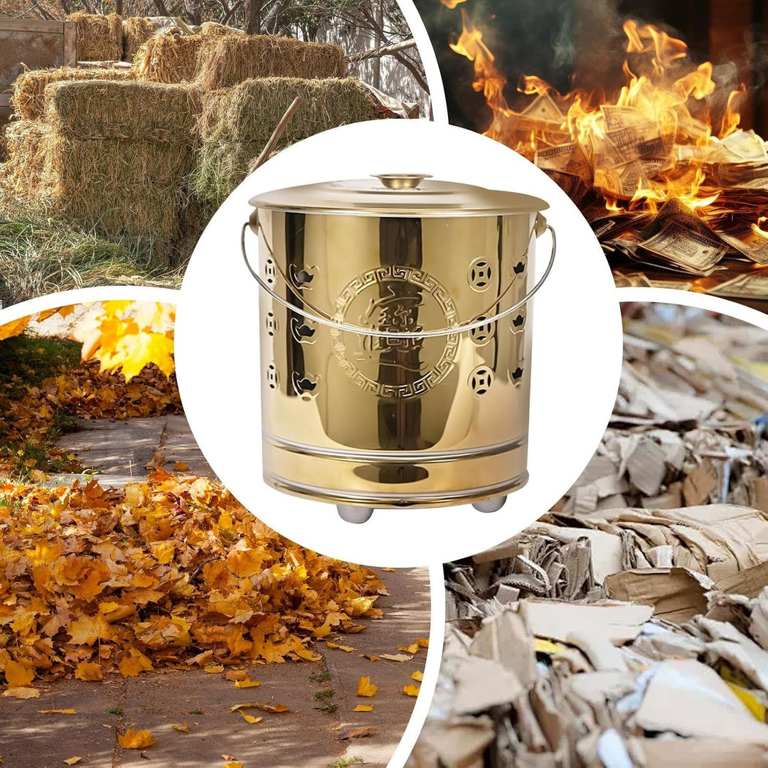 Feuertonne für den Gartenabfall mit Deckel und Schürhaken, Edelstahl Feuer Verbrennungstonne für Lau