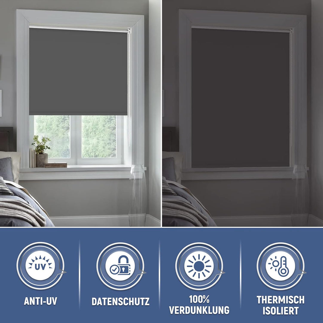 Verdunklungsrollo Klemmfix Rollo ohne Bohren Dunkelgrau B40 x H150cm-Stoffbreite 35cm Fenster Verdun
