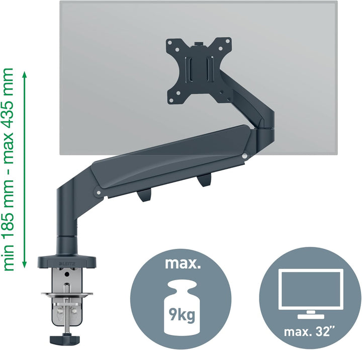 Leitz Ergo Set platzsparender Monitor-Arm mit Multi-Winkel Laptopständer, Monitor-Halterung für 1 Mo