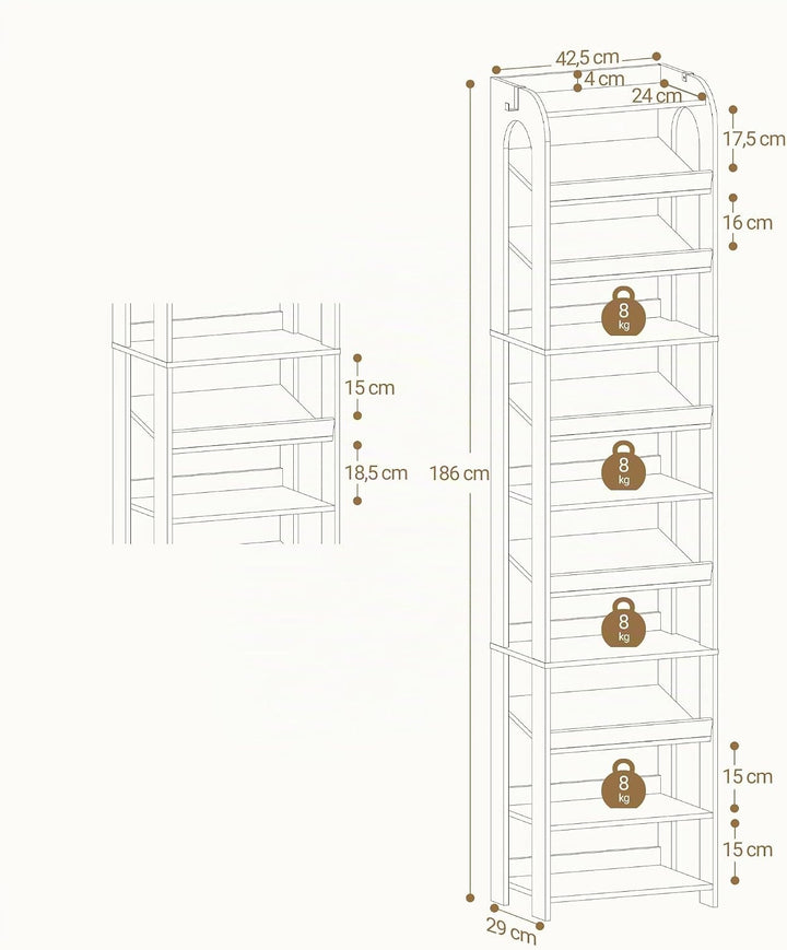 Hzuaneri Vertikales Schuhregal, 11 Ebenen Schmale Schuhregale, Holz-Schuh-Organizer für Schrank, Ein