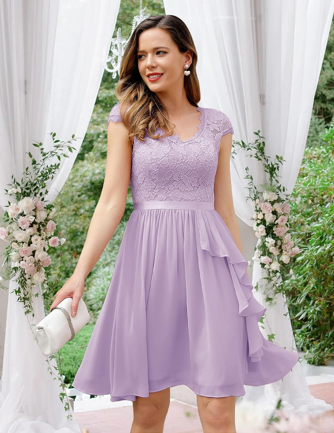 Wedtrend Cocktailkleid Damen Knielang Abendkleid Elegant für Hochzeit Elegant A Linie Rüschenkleid L