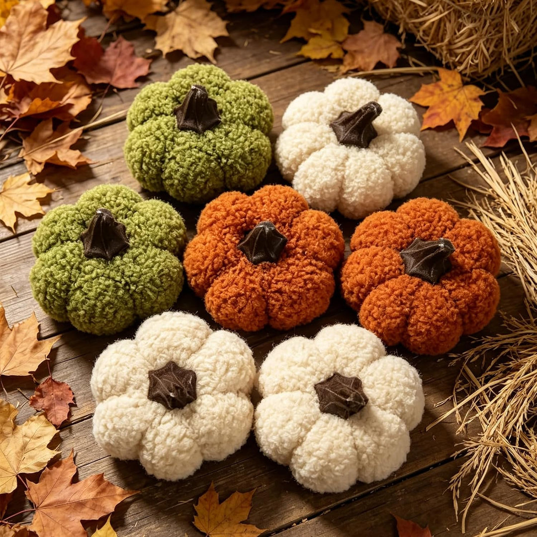 Herbst Dekorative Stoff Kürbis Set 6 Stück Weiche Plüsch Kürbisse für Herbstdeko, Thanksgiving, Hall