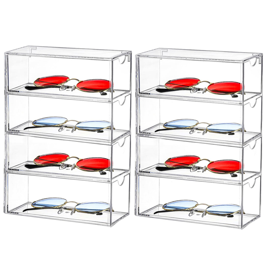 Nicunom 2 Stück Sonnenbrillen-Organizer, Acryl, transparentes Brillenetui mit 4 Schubladen, Brillena