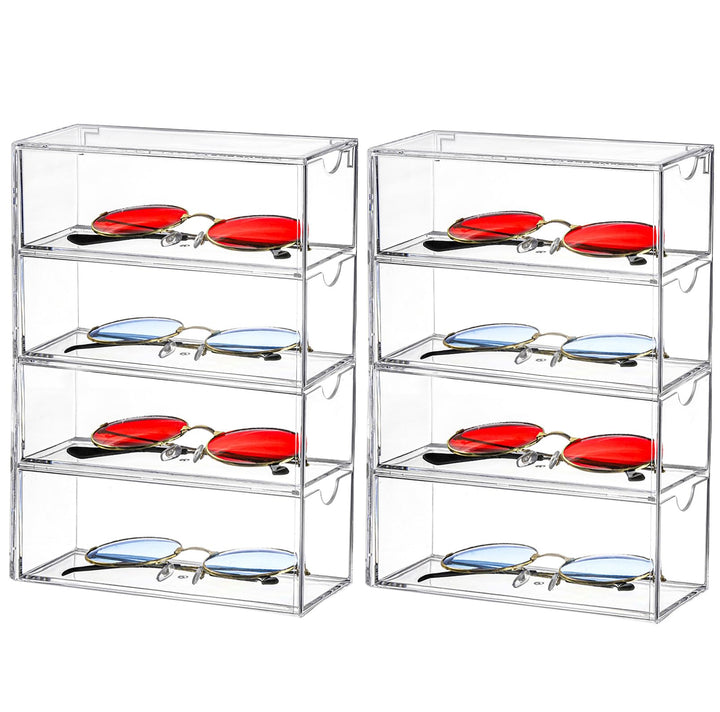 Nicunom 2 Stück Sonnenbrillen-Organizer, Acryl, transparentes Brillenetui mit 4 Schubladen, Brillena