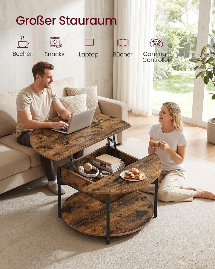 VASAGLE Couchtisch rund LCT266K101 Kamelbraun + Mattschwarz, Kamelbraun + Mattschwarz