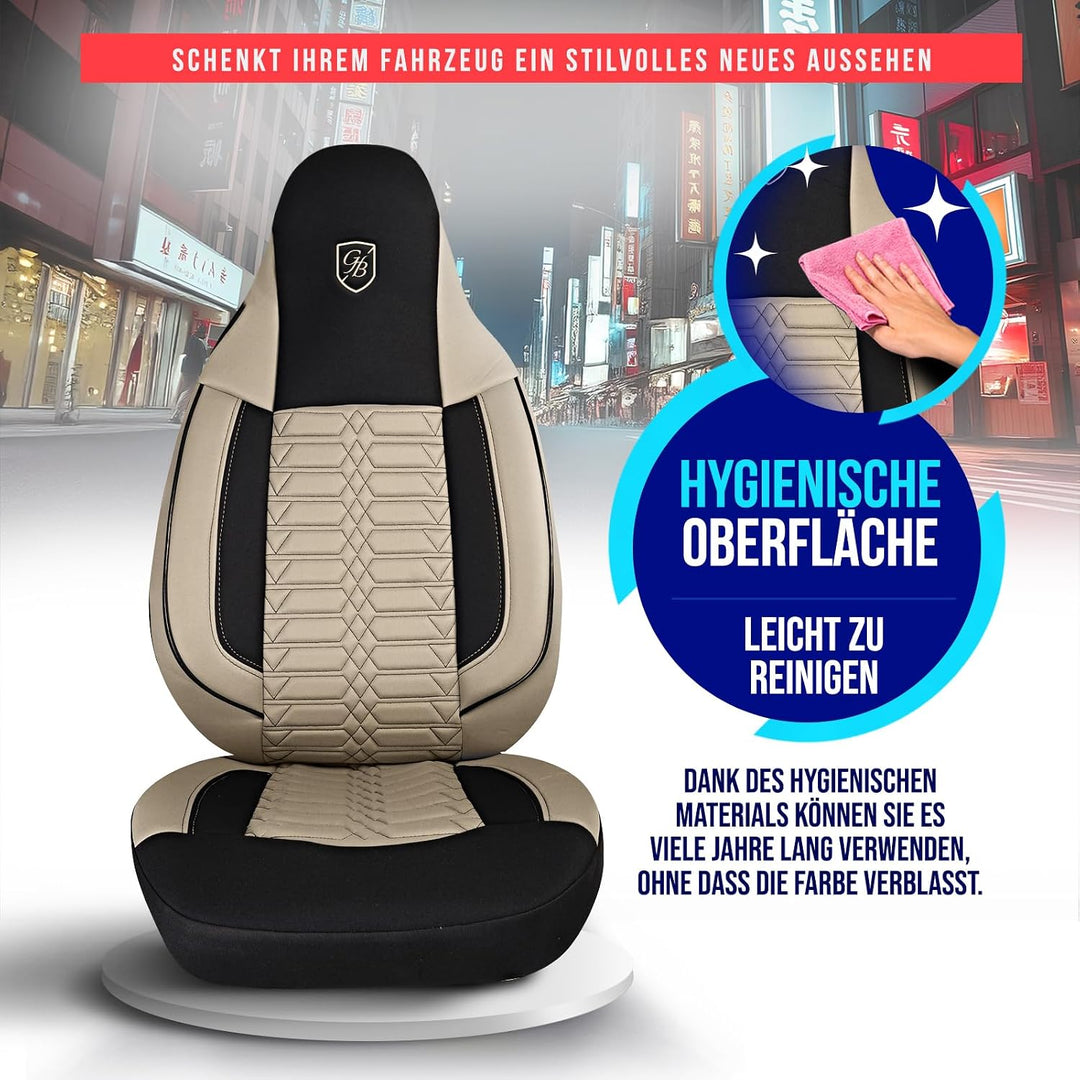 Autositzbezüge Universal für Wohnmobil &amp; Caravan - Vordersitze Auto Sitzbezug Lacoste-Stoff, Beige-S