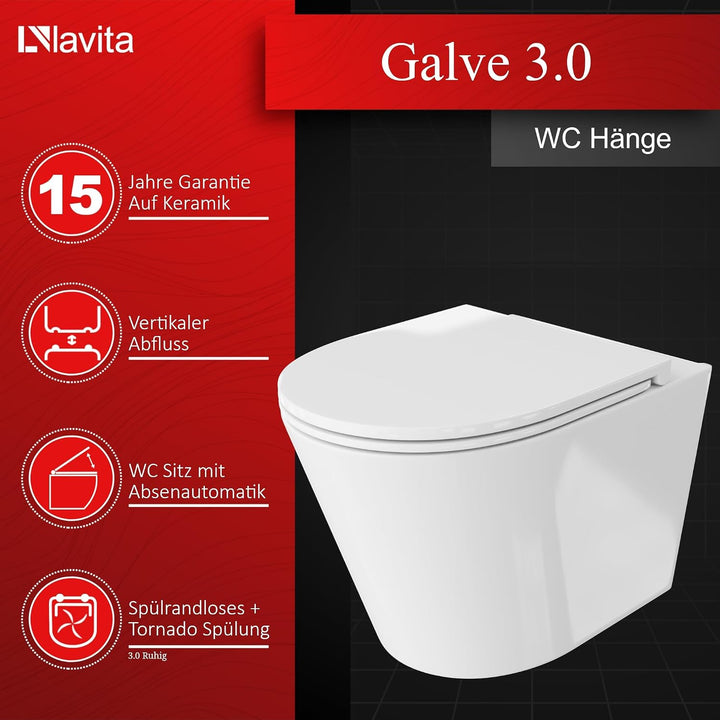LAVITA Wand-WC Galve Hänge Toilette WC Sitz Toilettendeckel mit Absenkautomatik &amp; Metallscharniere T